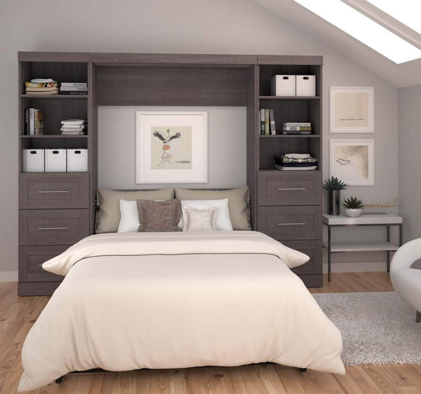 Modubox Murphy Wall Bed Pur Full Murphy Wall Bed and 2 Storage Units with Drawers (109W) - Available in 3 Colours