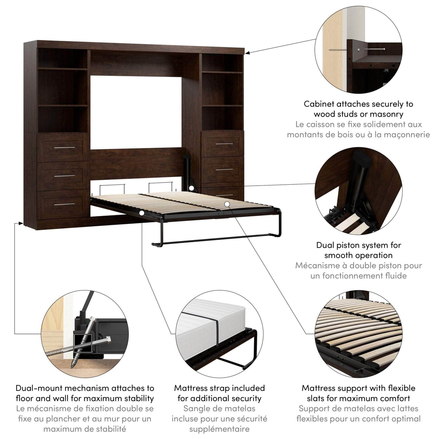 Modubox Murphy Wall Bed Pur Full Murphy Wall Bed and 2 Storage Units with Drawers (109W) - Available in 3 Colours