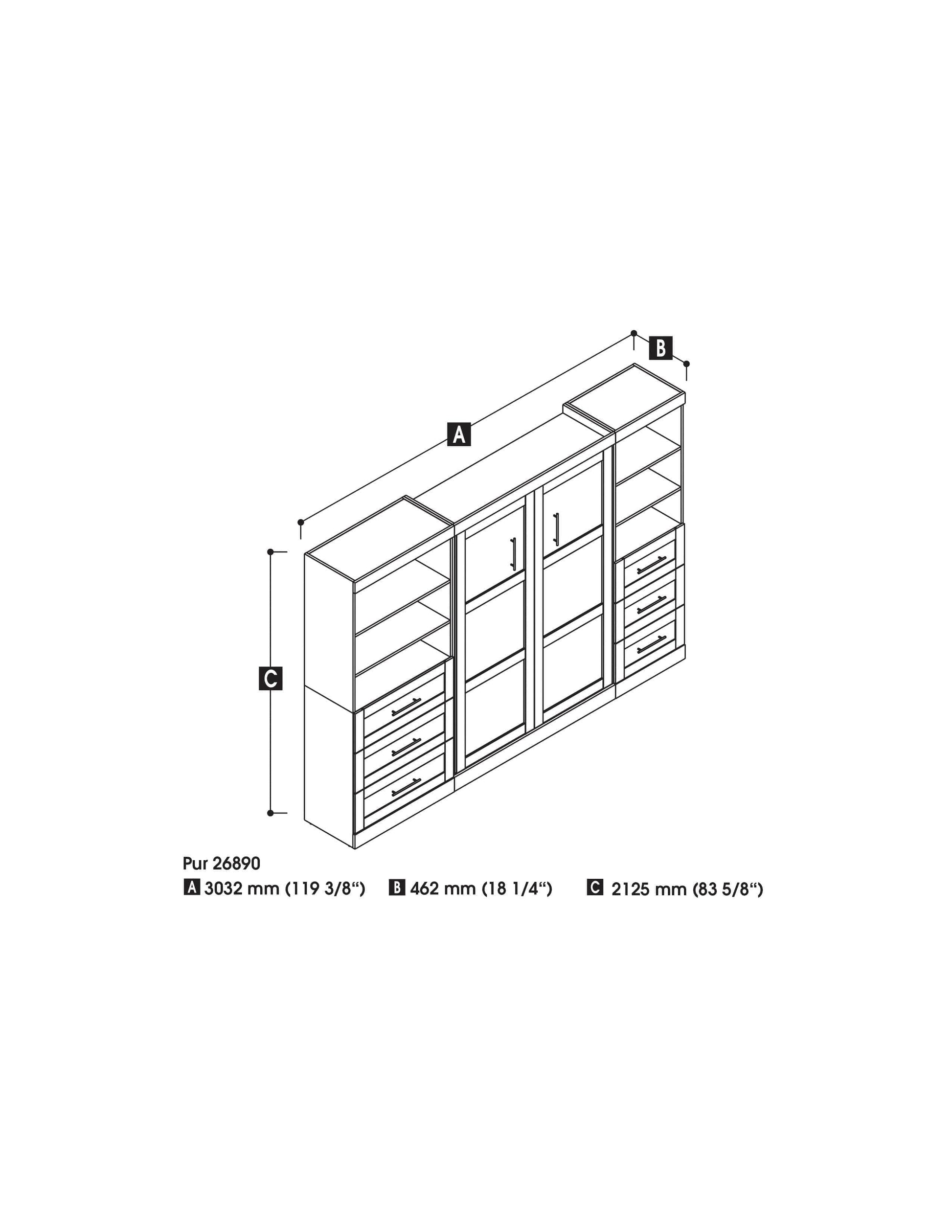 Modubox Murphy Wall Bed Pur Full Murphy Wall Bed and 2 Storage Units with Drawers (120”) - Available in 2 Colours