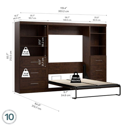 Modubox Murphy Wall Bed Pur Full Murphy Wall Bed and 2 Storage Units with Drawers (120”) - Available in 2 Colours