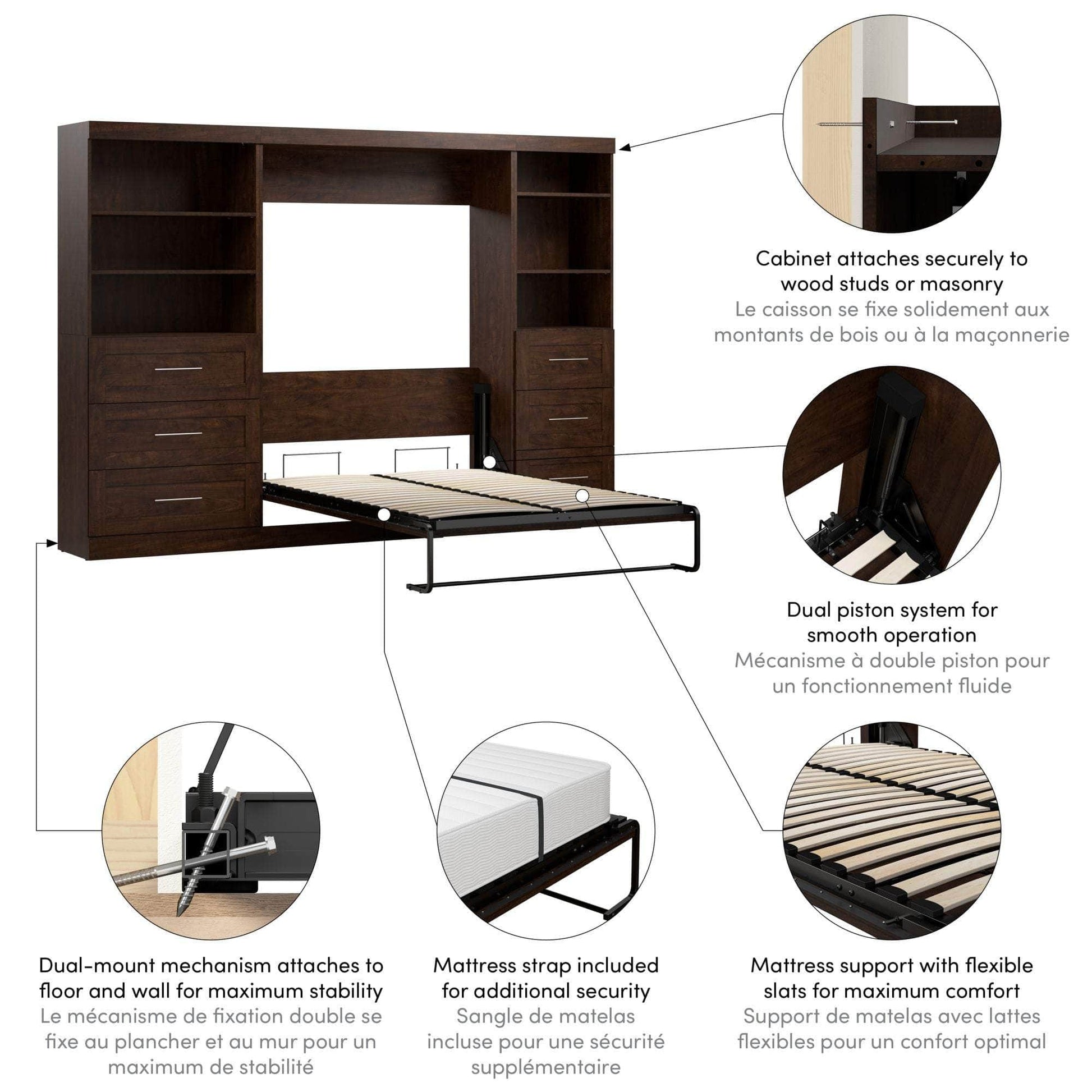 Modubox Murphy Wall Bed Pur Full Murphy Wall Bed and 2 Storage Units with Drawers (120”) - Available in 2 Colours