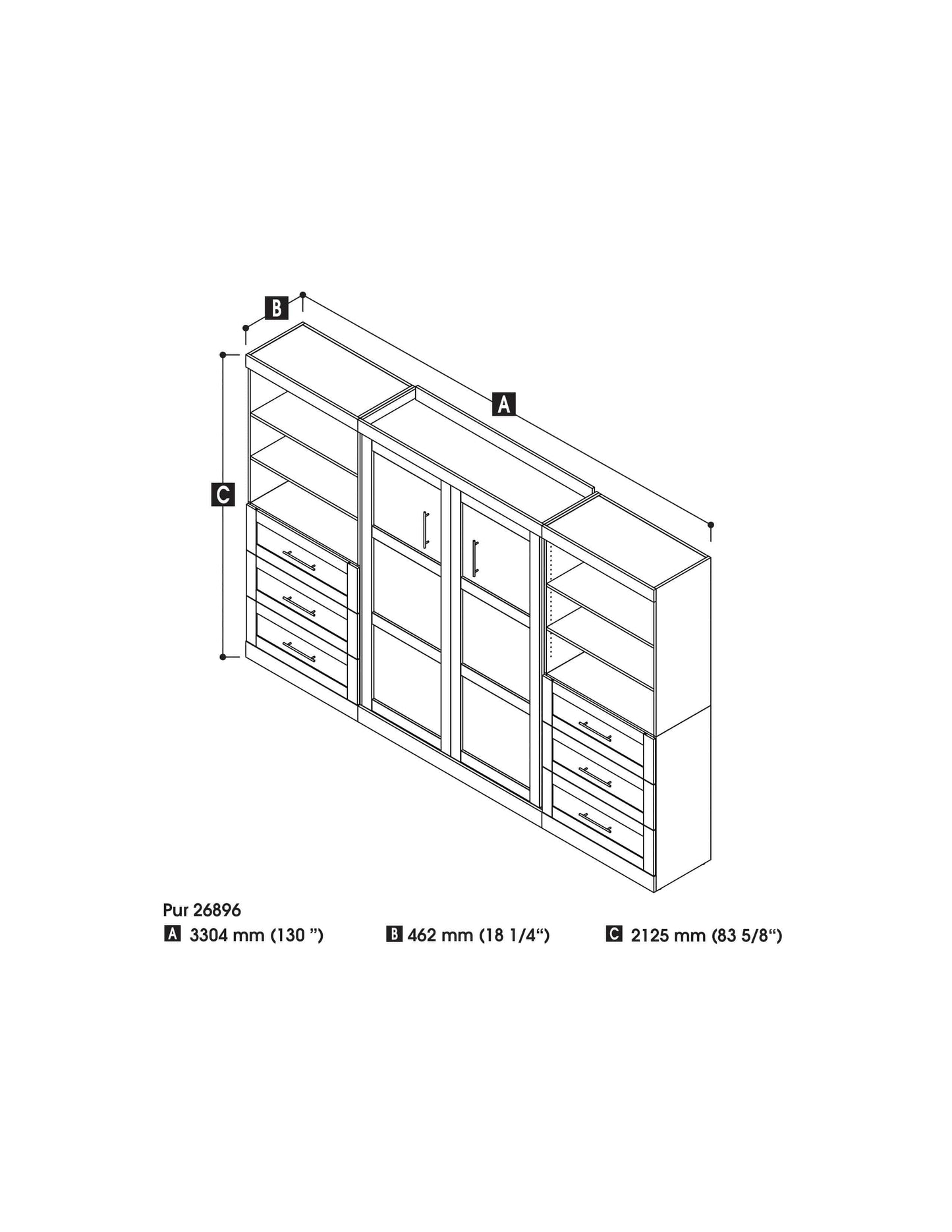 Modubox Murphy Wall Bed Pur Full Murphy Wall Bed and 2 Storage Units with Drawers (131”) - Available in 2 Colours