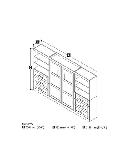 Modubox Murphy Wall Bed Pur Full Murphy Wall Bed and 2 Storage Units with Drawers (131”) - Available in 2 Colours