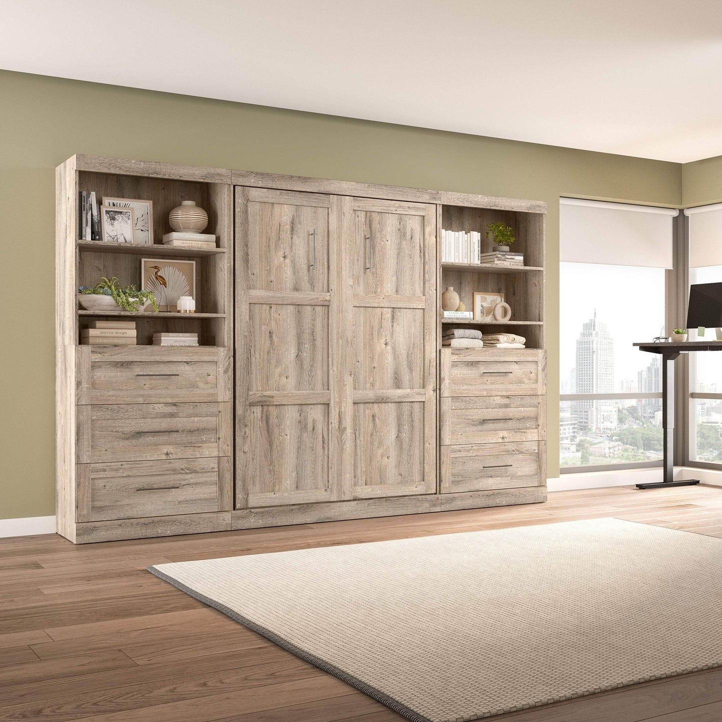 Modubox Murphy Wall Bed Pur Full Murphy Wall Bed and 2 Storage Units with Drawers (131”) - Available in 3 Colours