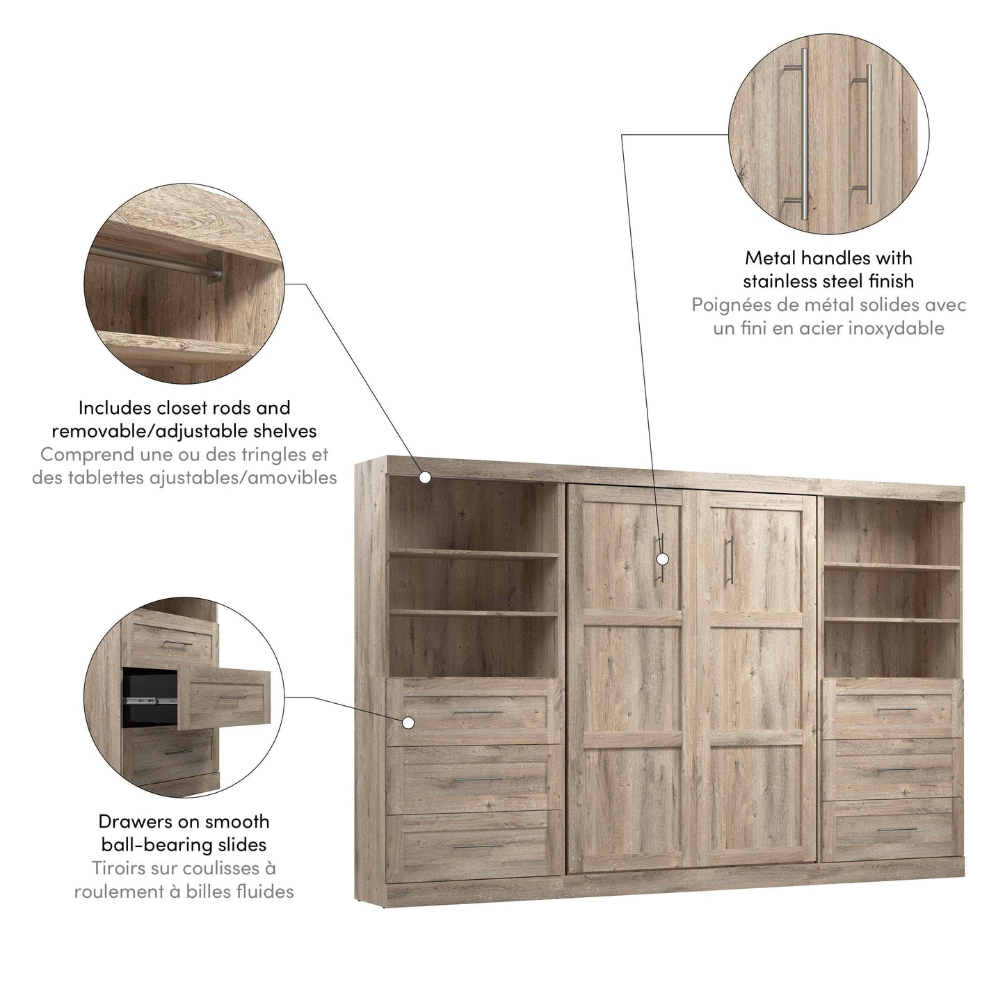 Modubox Murphy Wall Bed Pur Full Murphy Wall Bed and 2 Storage Units with Drawers (131”) - Available in 3 Colours