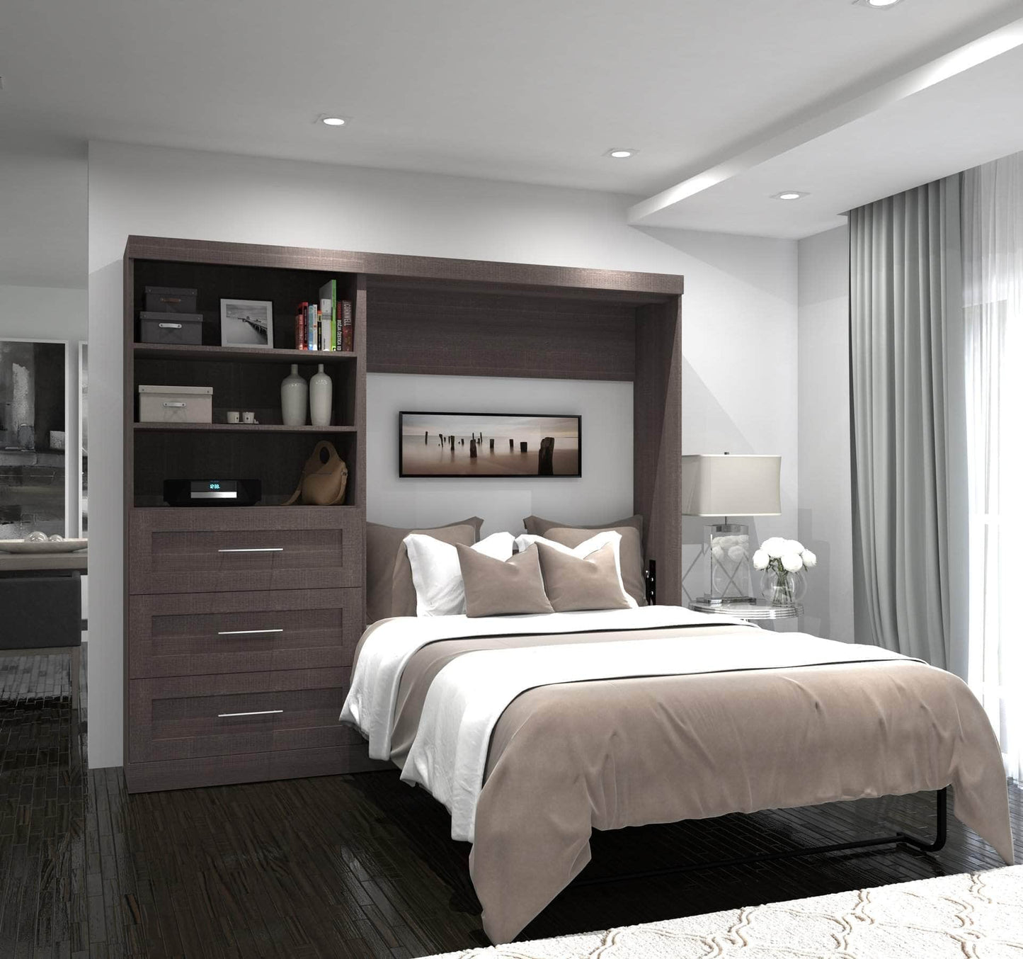 Modubox Murphy Wall Bed Pur Full Murphy Wall Bed and Storage Unit with Drawers (95W) - Available in 2 Colours