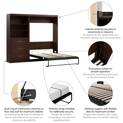 Modubox Murphy Wall Bed Pur Full Murphy Wall Bed and Storage Unit with Drawers (95W) - Available in 2 Colours