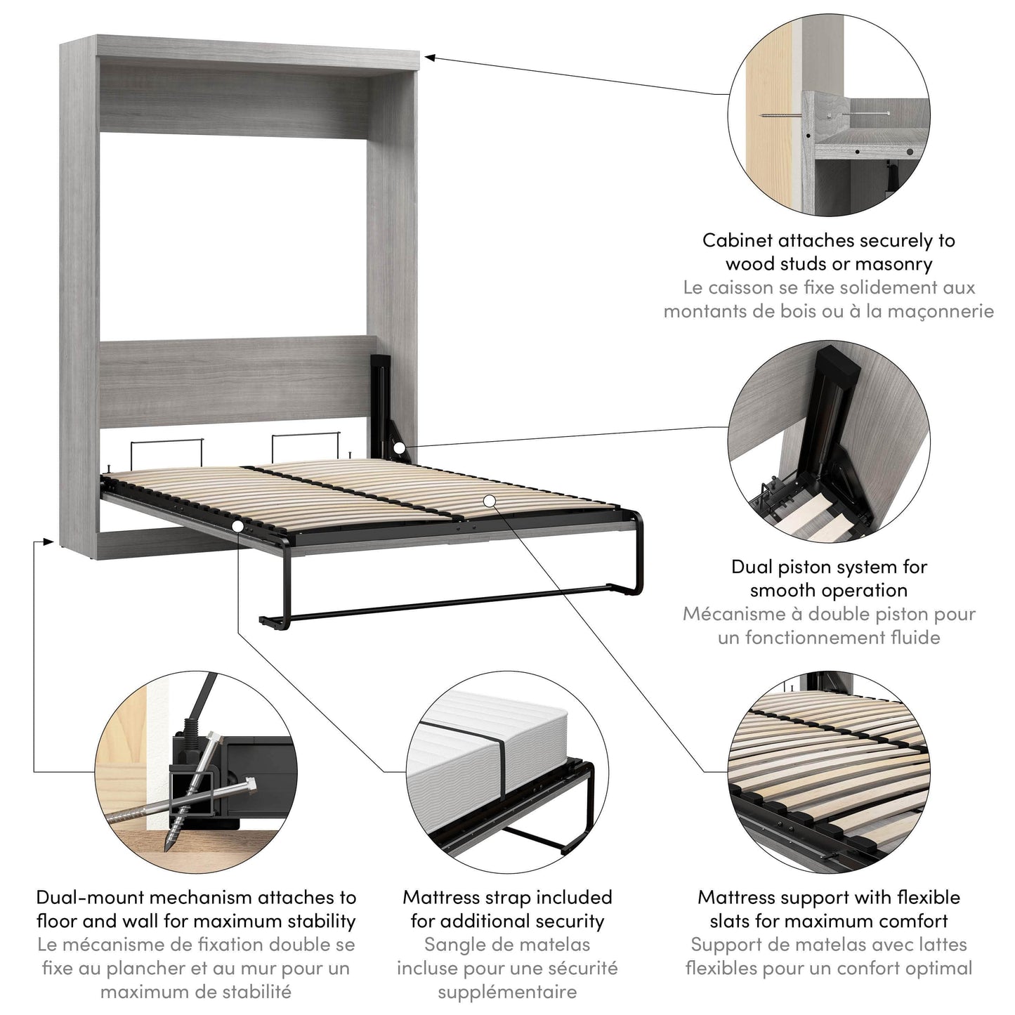 Modubox Murphy Wall Bed Pur Full Size Murphy Wall Bed - Available in 7 Colours