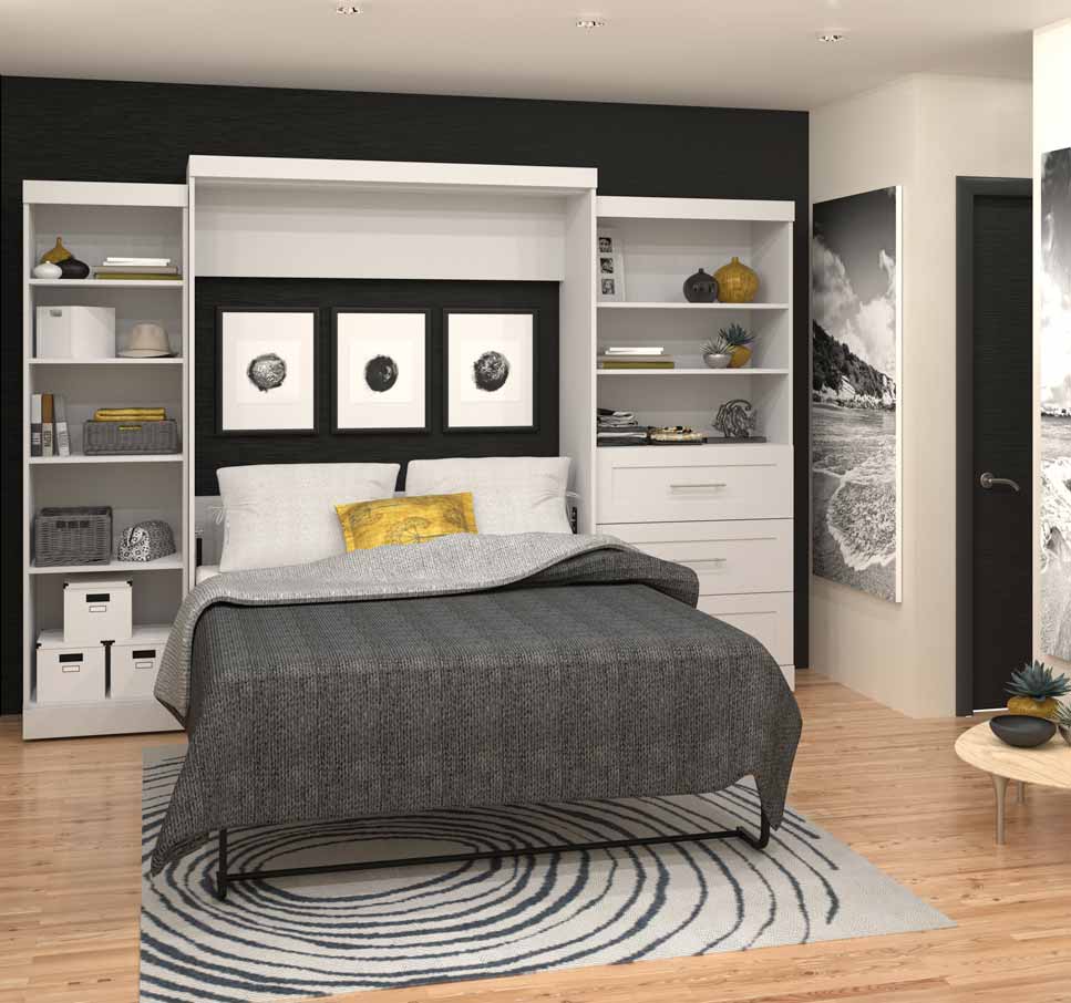 Modubox Murphy Wall Bed Pur Queen Murphy Pull Down Wall Bed and 2 Storage Units with Drawers (126”) - Available in 2 Colours