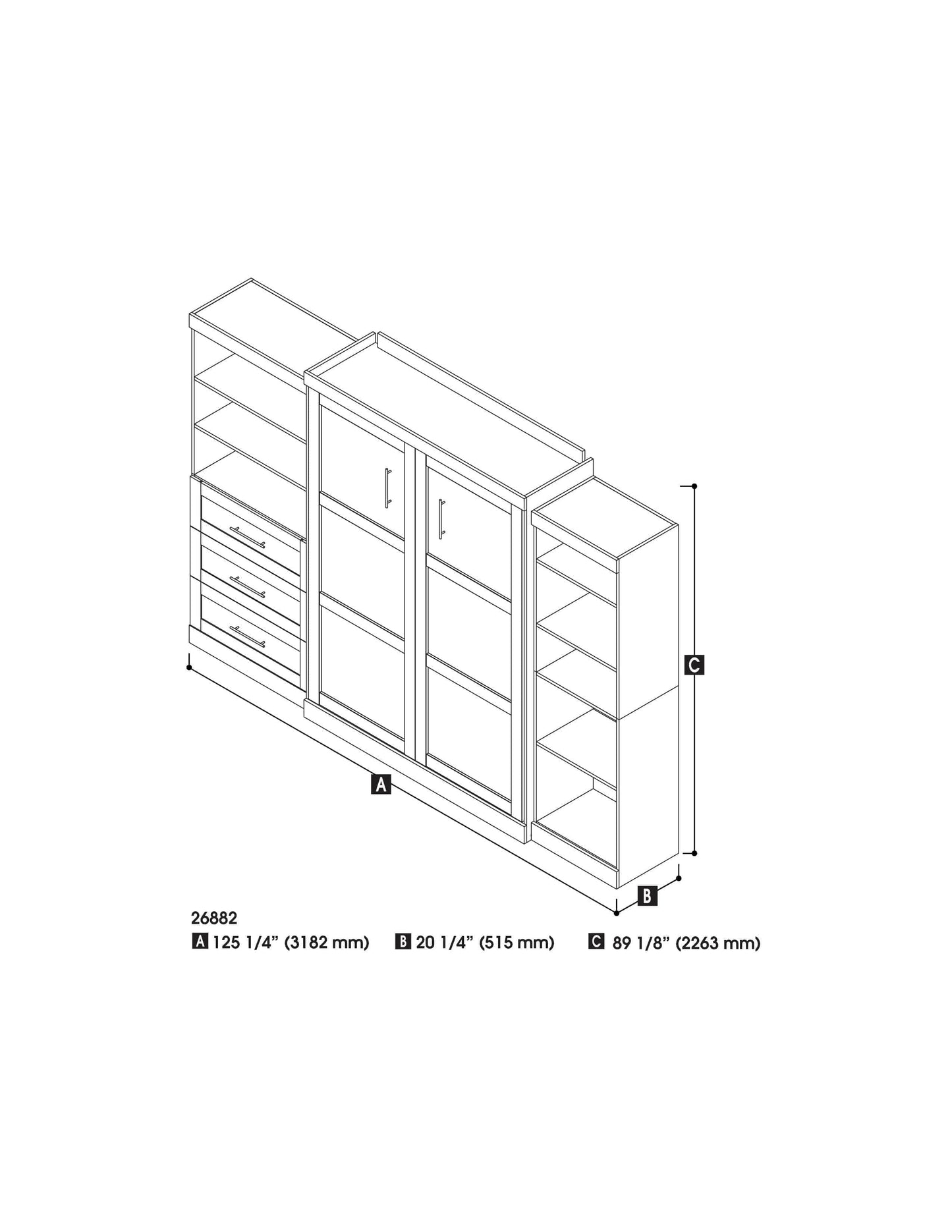 Modubox Murphy Wall Bed Pur Queen Murphy Pull Down Wall Bed and 2 Storage Units with Drawers (126”) - Available in 2 Colours