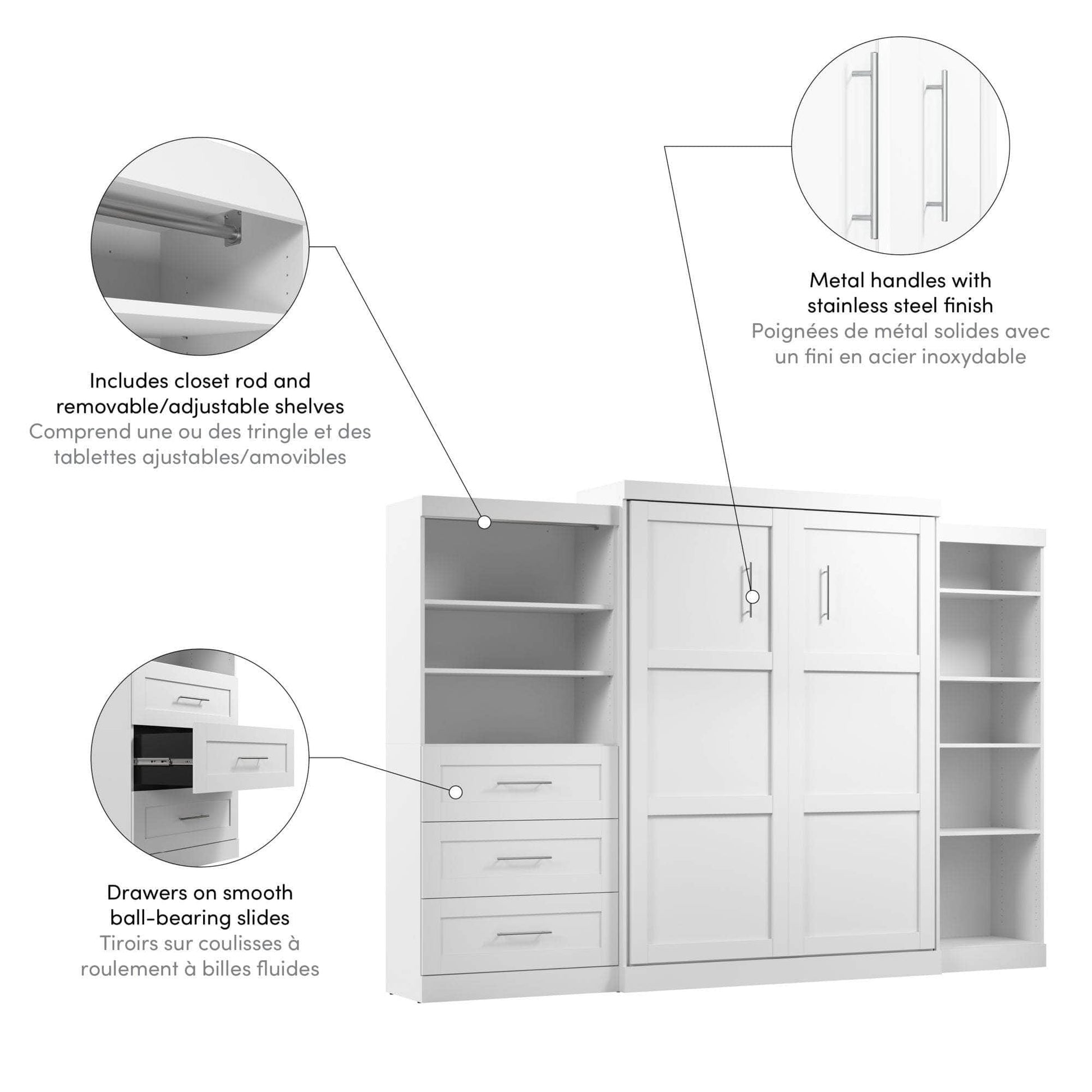 Modubox Murphy Wall Bed Pur Queen Murphy Pull Down Wall Bed and 2 Storage Units with Drawers (126”) - Available in 2 Colours