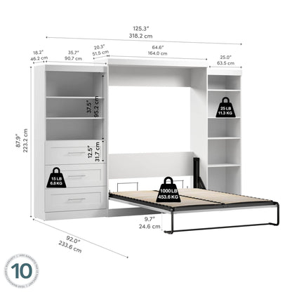 Modubox Murphy Wall Bed Pur Queen Murphy Pull Down Wall Bed and 2 Storage Units with Drawers (126”) - Available in 2 Colours