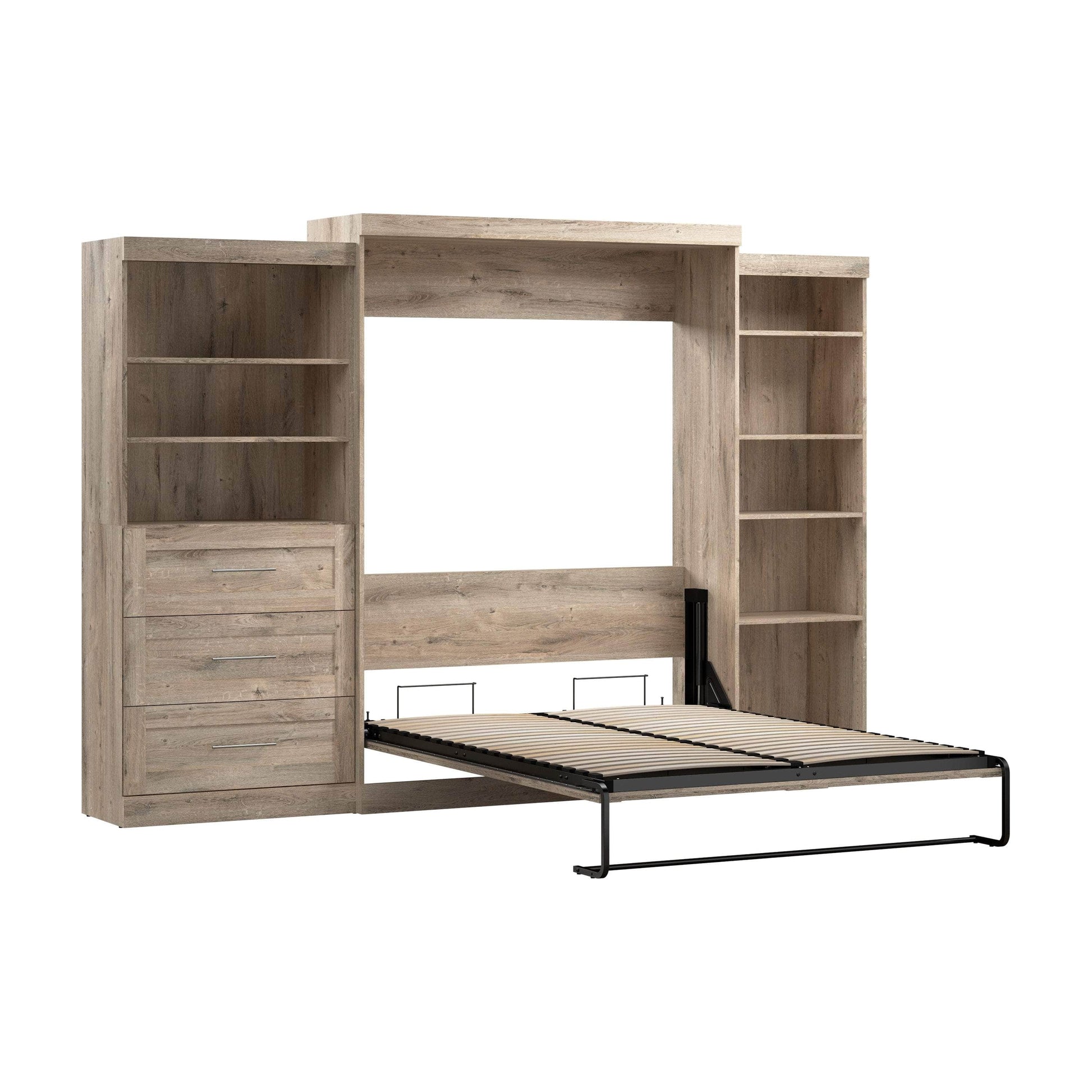 Modubox Murphy Wall Bed Pur Queen Murphy Pull Down Wall Bed and 2 Storage Units with Drawers (126”) - Available in 3 Colours