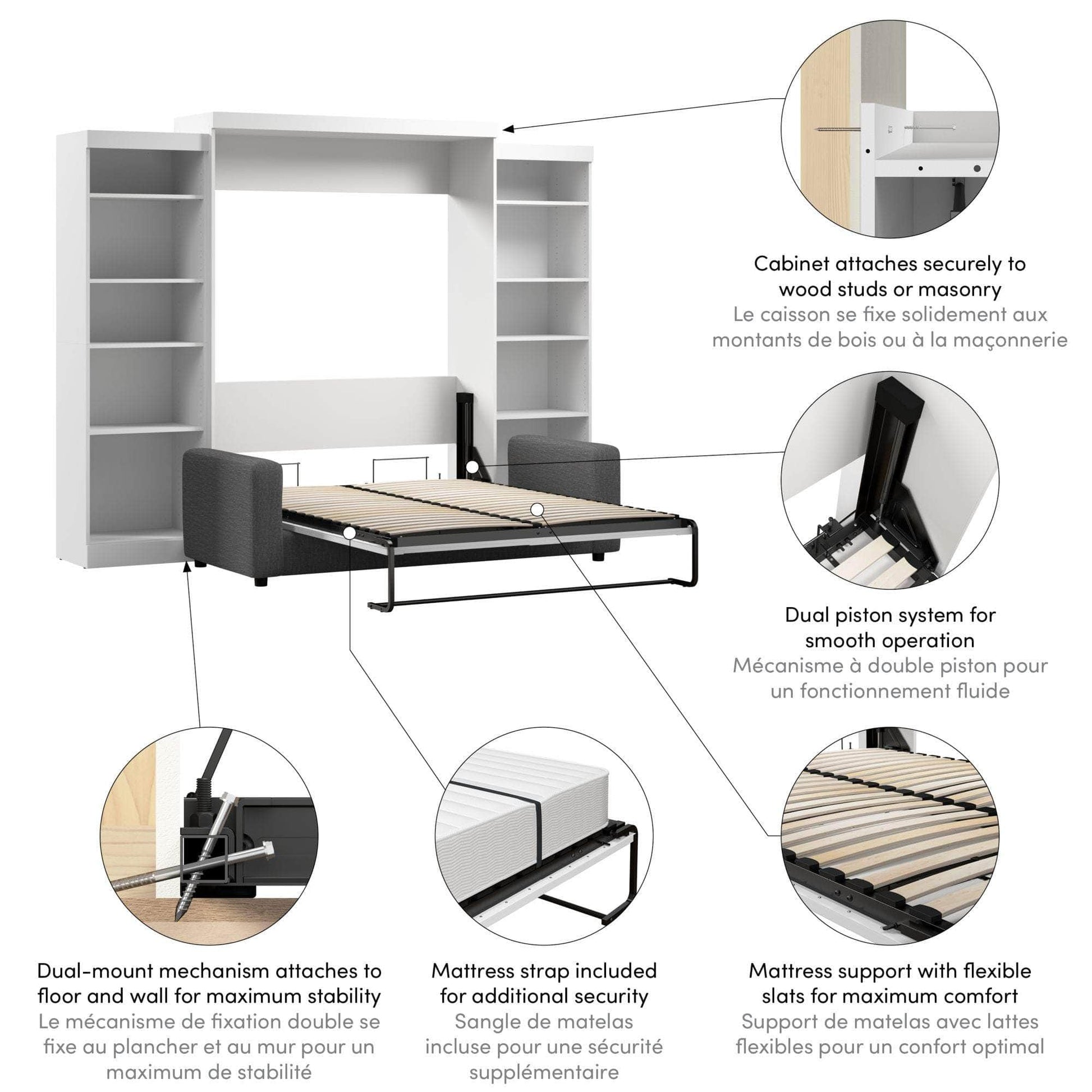 Modubox Murphy Wall Bed Pur Queen Murphy Wall Bed, 2 Storage Units and a Sofa (115“) - Available in 2 Colours