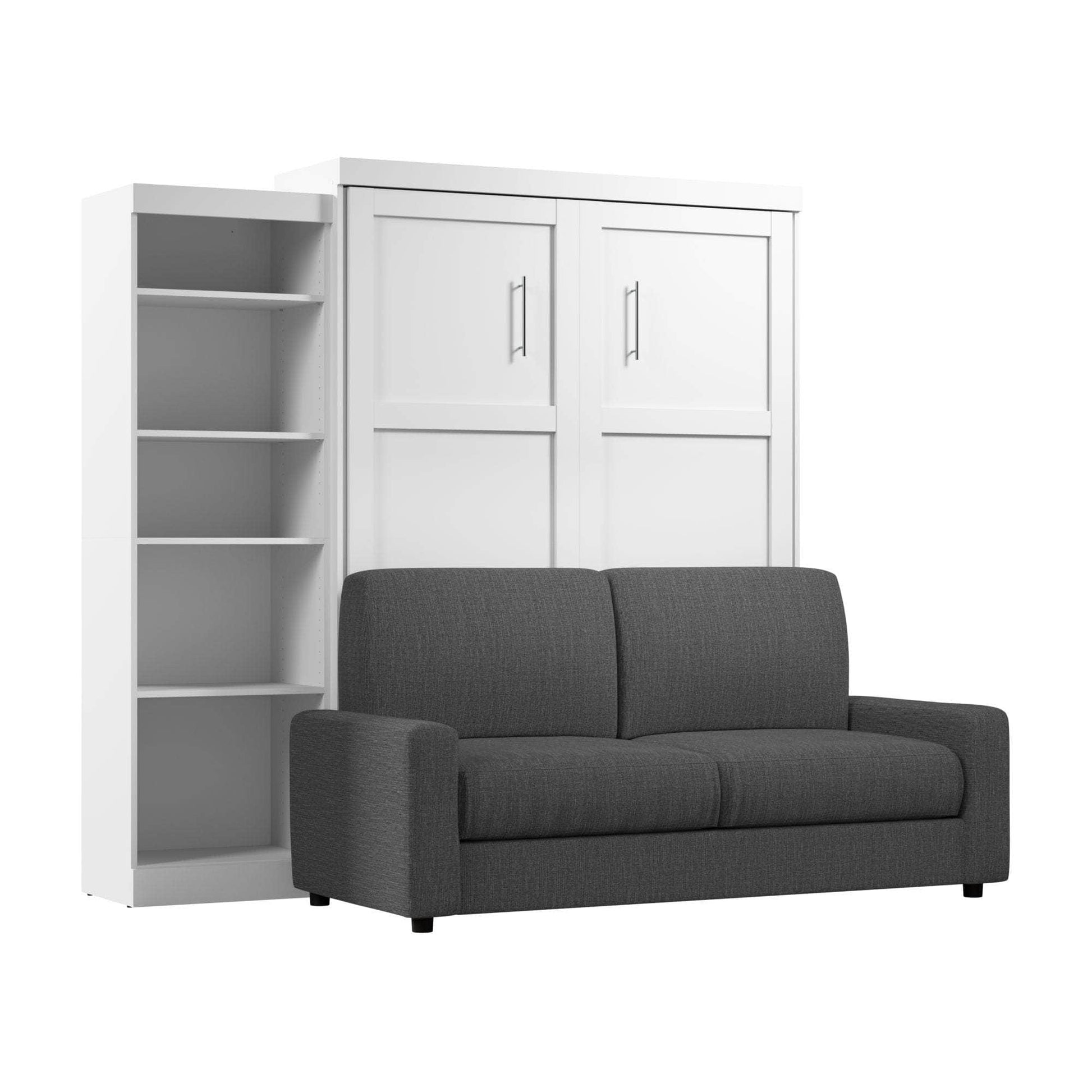 Modubox Murphy Wall Bed Pur Queen Murphy Wall Bed, a Storage Unit and a Sofa - White