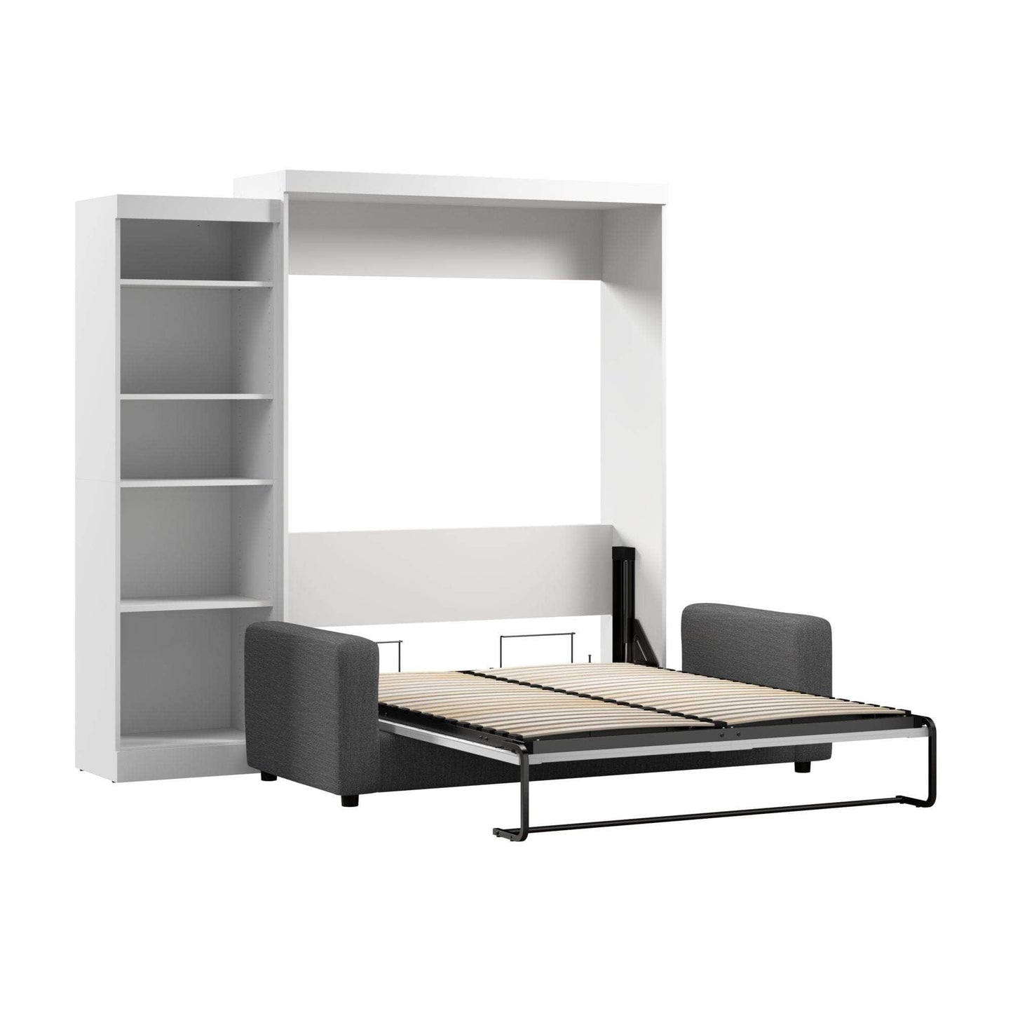 Modubox Murphy Wall Bed Pur Queen Murphy Wall Bed, a Storage Unit and a Sofa - White