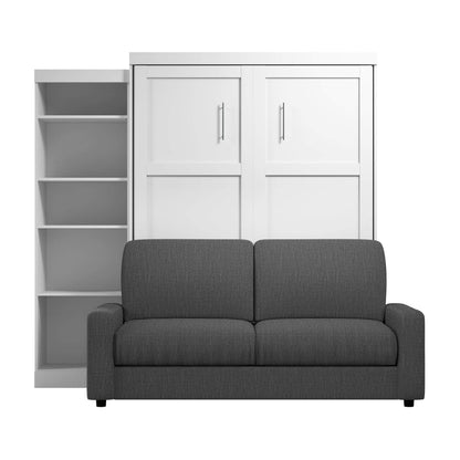 Modubox Murphy Wall Bed Pur Queen Murphy Wall Bed, a Storage Unit and a Sofa - White