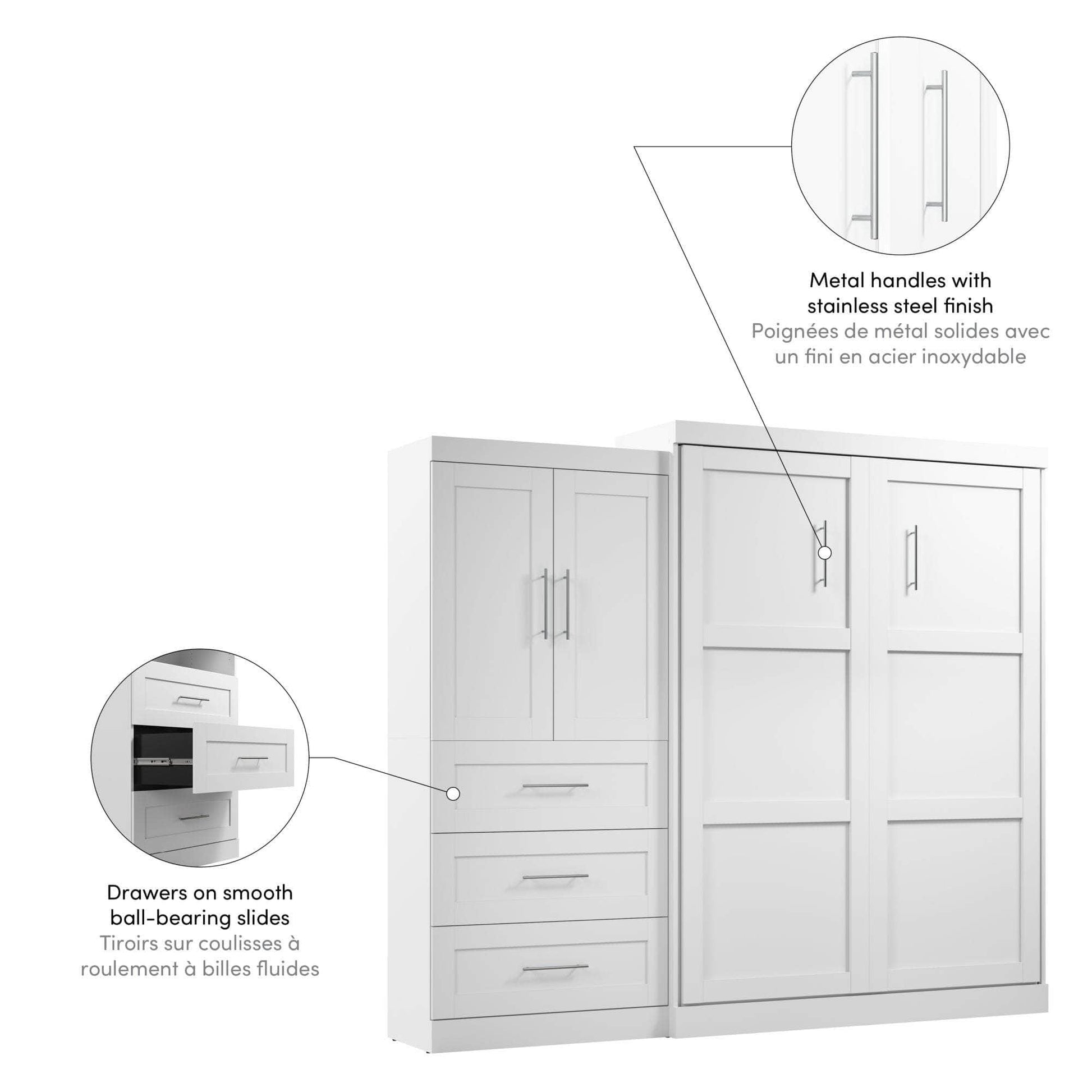 Modubox Murphy Wall Bed Pur Queen Murphy Wall Bed and 1 Storage Unit with Drawers (101”) - White