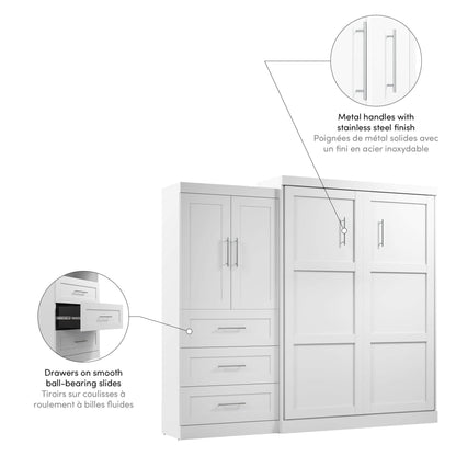 Modubox Murphy Wall Bed Pur Queen Murphy Wall Bed and 1 Storage Unit with Drawers (101”) - White