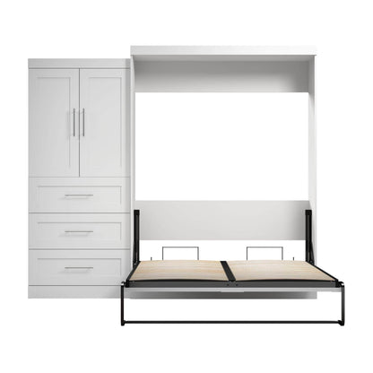 Modubox Murphy Wall Bed Pur Queen Murphy Wall Bed and 1 Storage Unit with Drawers (101”) - White