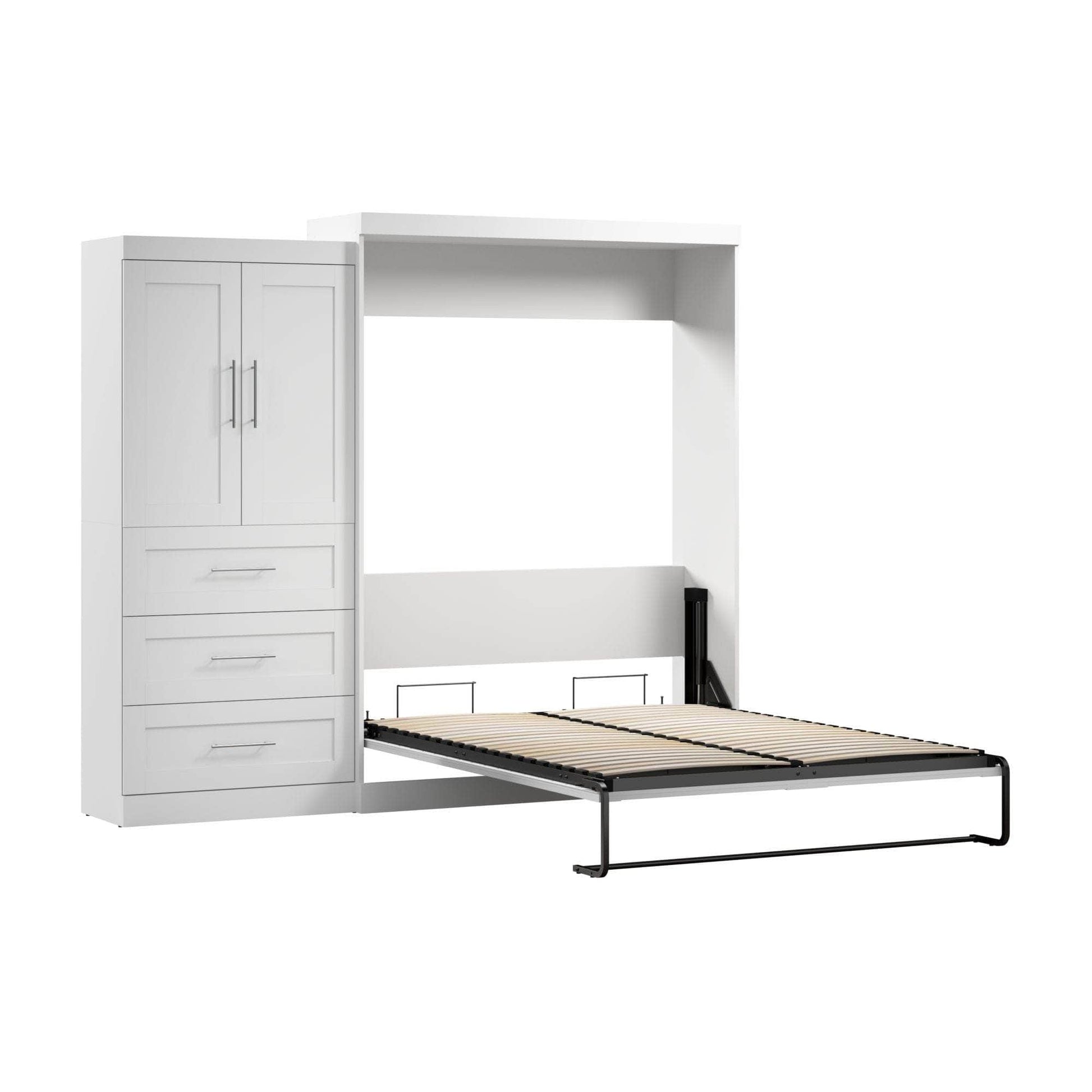 Modubox Murphy Wall Bed Pur Queen Murphy Wall Bed and 1 Storage Unit with Drawers (101”) - White