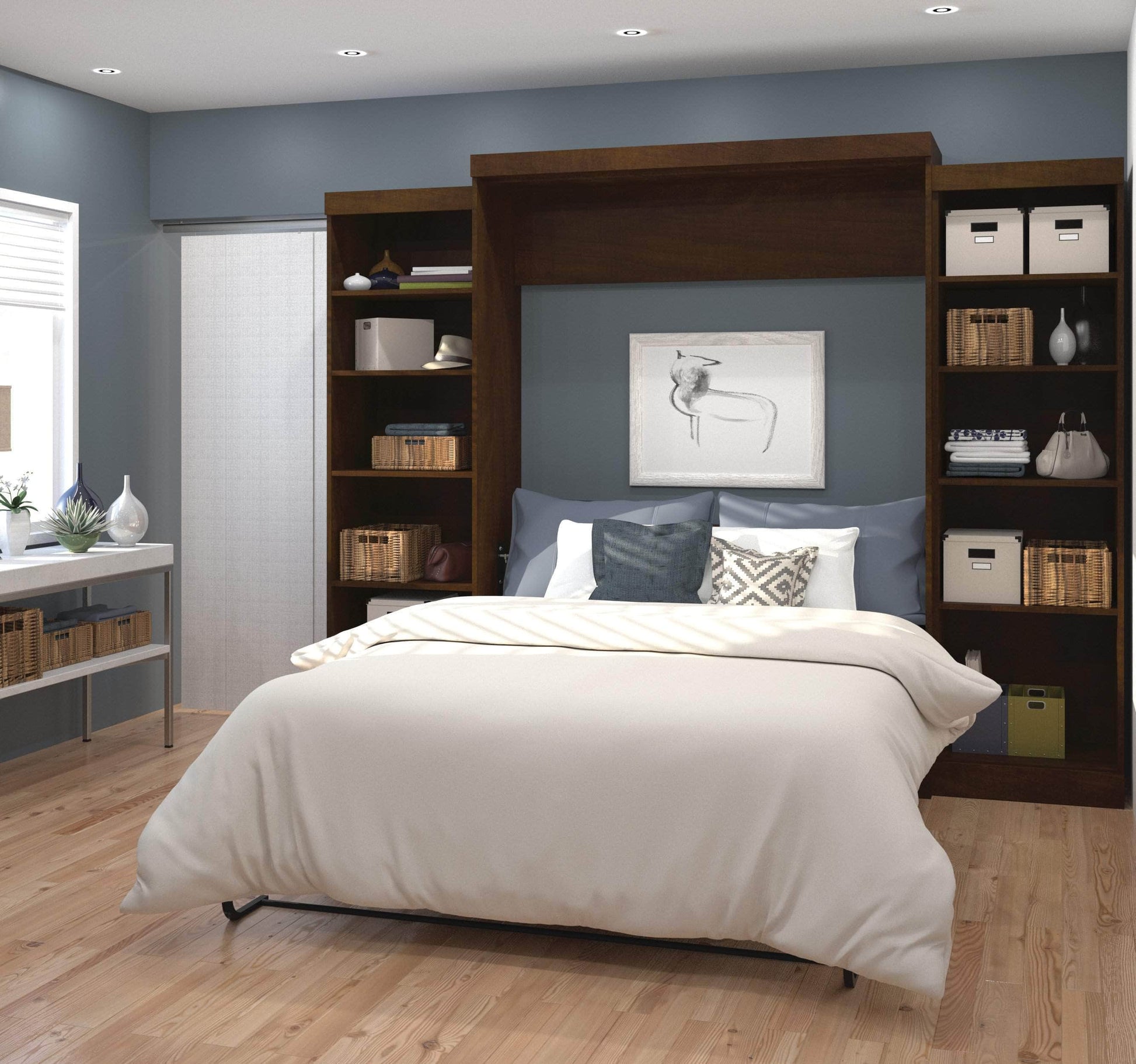 Modubox Murphy Wall Bed Pur Queen Murphy Wall Bed and 2 Storage Units (115W) - Available in 3 Colours