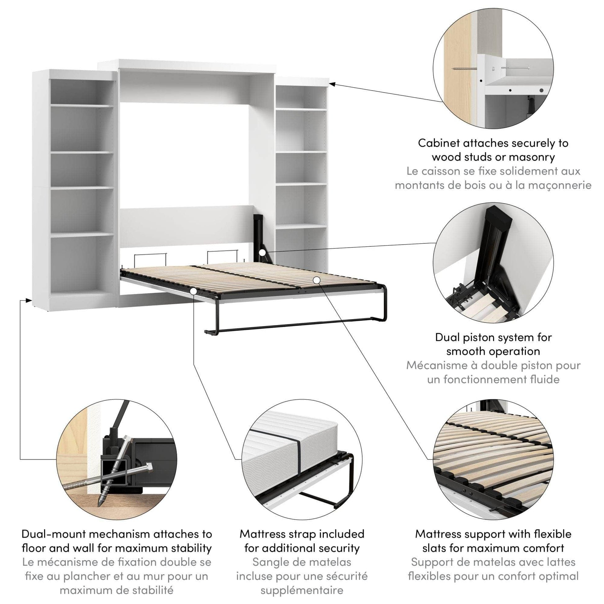 Modubox Murphy Wall Bed Pur Queen Murphy Wall Bed and 2 Storage Units (115W) - Available in 3 Colours