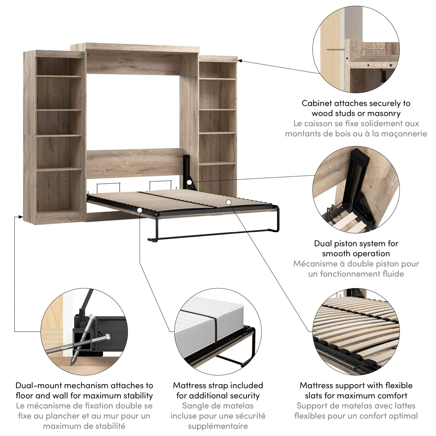 Modubox Murphy Wall Bed Pur Queen Murphy Wall Bed and 2 Storage Units (115W) - Available in 7 Colours