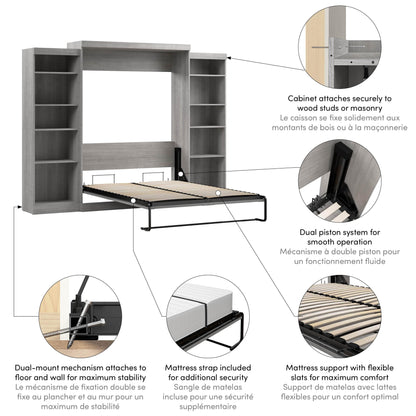 Modubox Murphy Wall Bed Pur Queen Murphy Wall Bed and 2 Storage Units (115W) - Available in 7 Colours