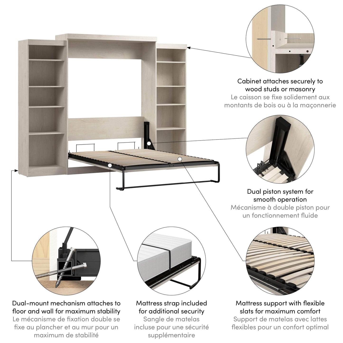 Modubox Murphy Wall Bed Pur Queen Murphy Wall Bed and 2 Storage Units (115W) - Available in 7 Colours