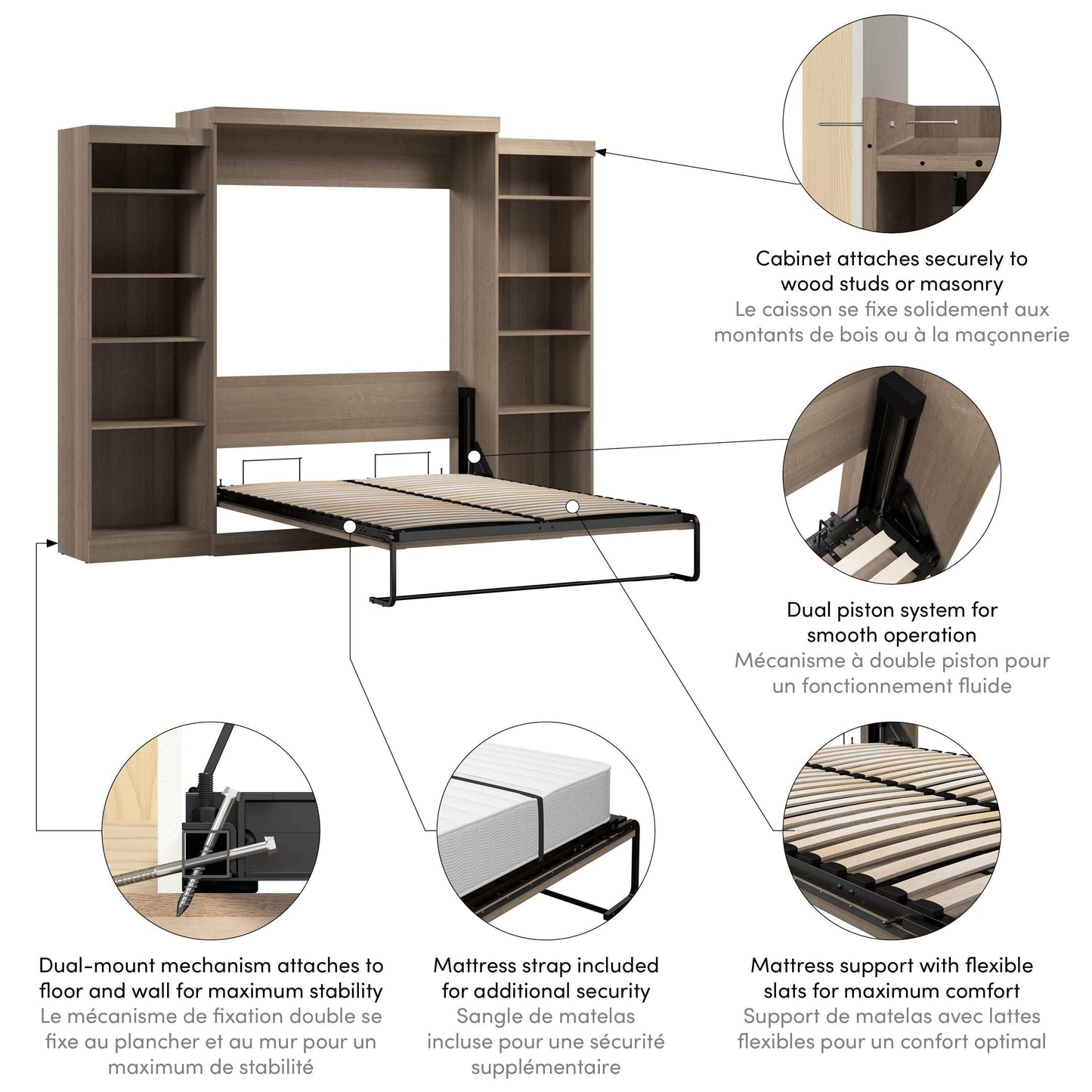 Modubox Murphy Wall Bed Pur Queen Murphy Wall Bed and 2 Storage Units (115W) - Available in 7 Colours