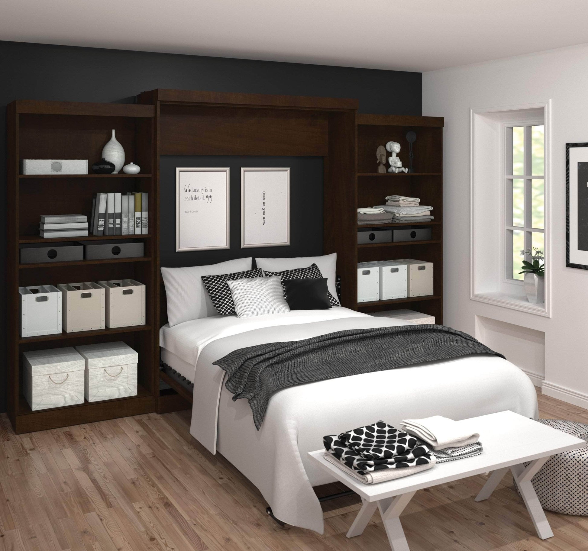 Modubox Murphy Wall Bed Pur Queen Murphy Wall Bed and 2 Storage Units (136”) - Available in 2 Colours