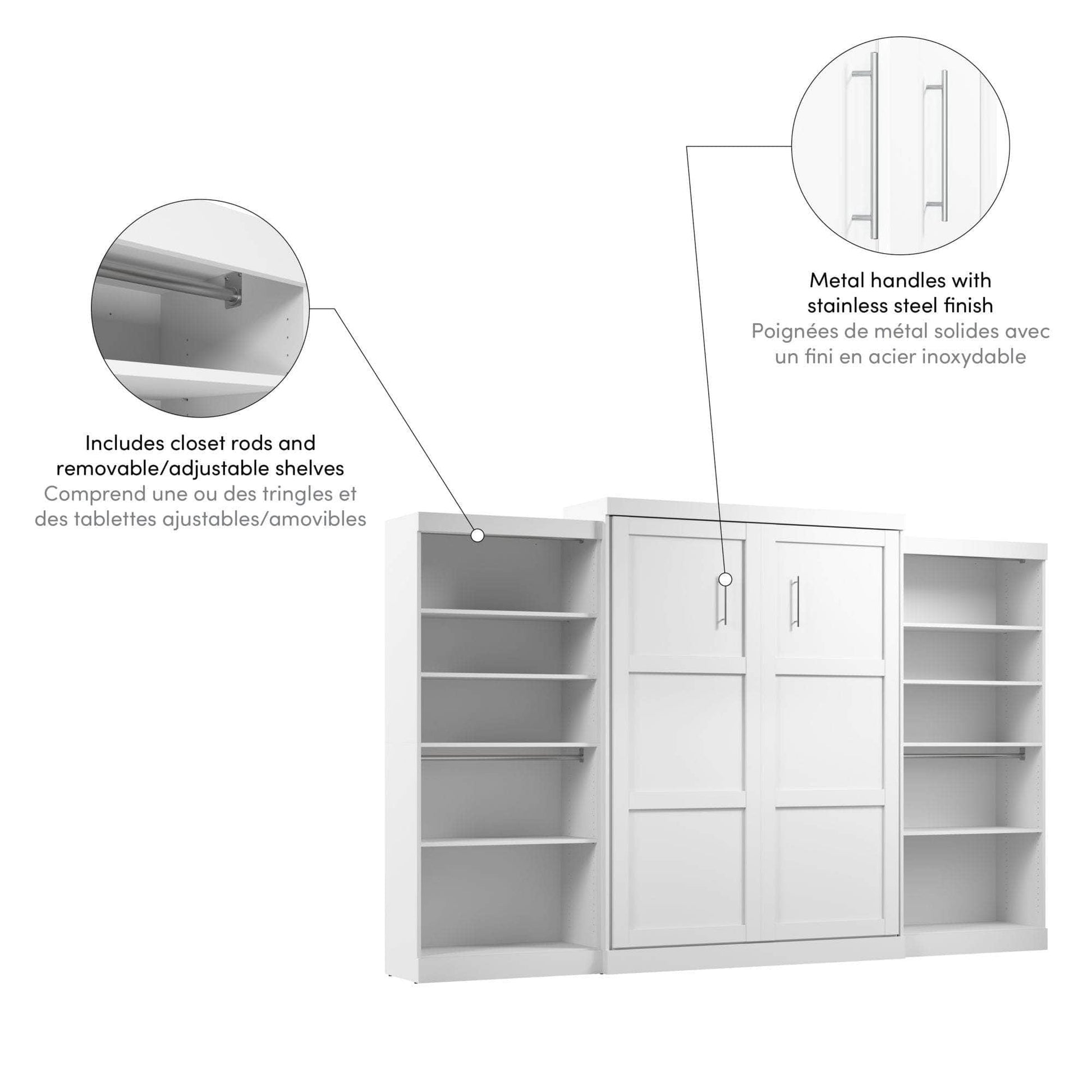 Modubox Murphy Wall Bed Pur Queen Murphy Wall Bed and 2 Storage Units (136”) - Available in 2 Colours