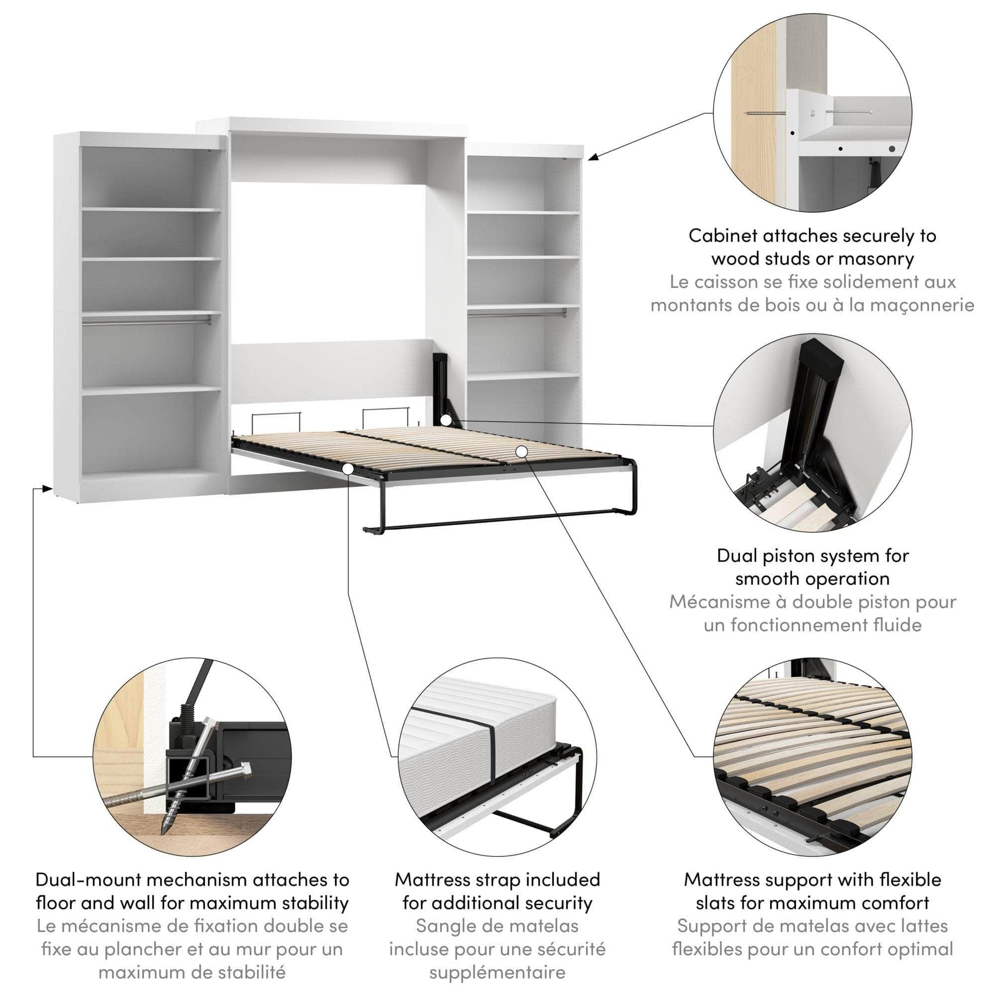 Modubox Murphy Wall Bed Pur Queen Murphy Wall Bed and 2 Storage Units (136”) - Available in 2 Colours