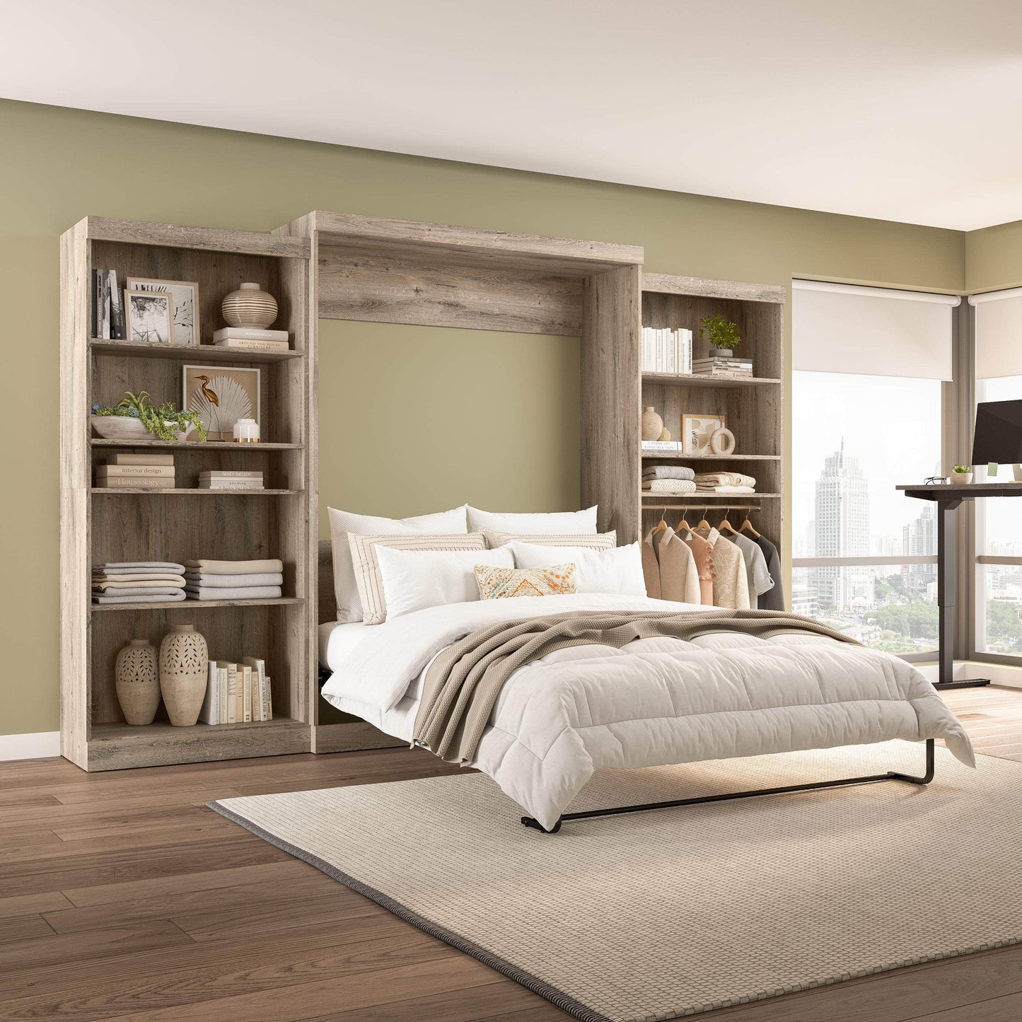 Modubox Murphy Wall Bed Pur Queen Murphy Wall Bed and 2 Storage Units (136”) - Available in 6 Colours