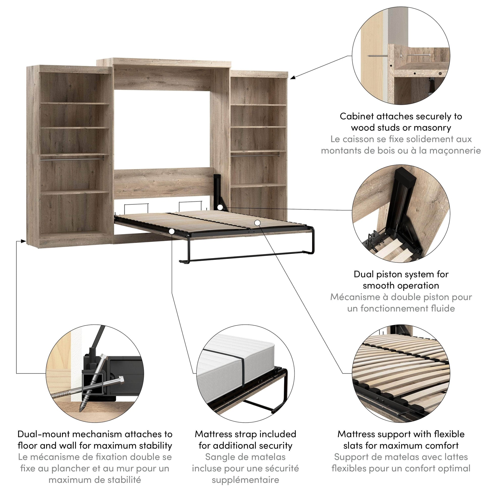 Modubox Murphy Wall Bed Pur Queen Murphy Wall Bed and 2 Storage Units (136”) - Available in 6 Colours