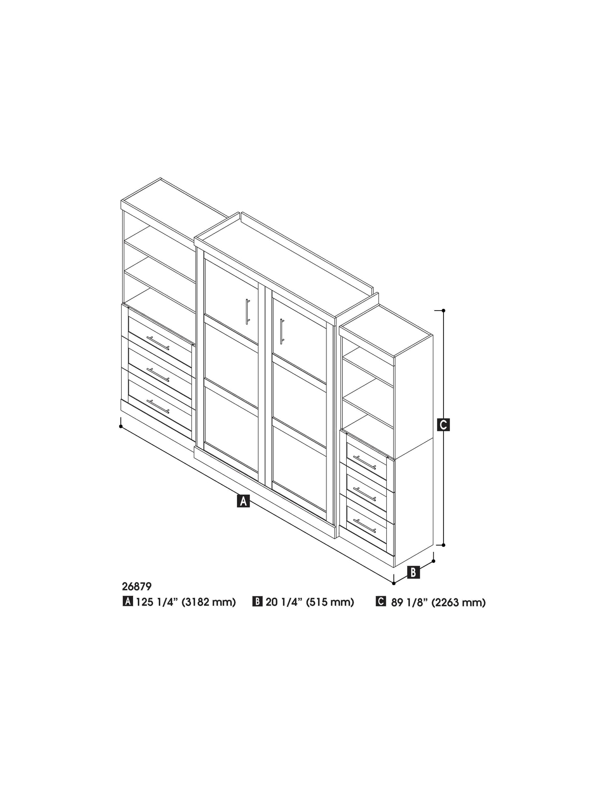 Modubox Murphy Wall Bed Pur Queen Murphy Wall Bed and 2 Storage Units with Drawers (126”) - Available in 2 Colours