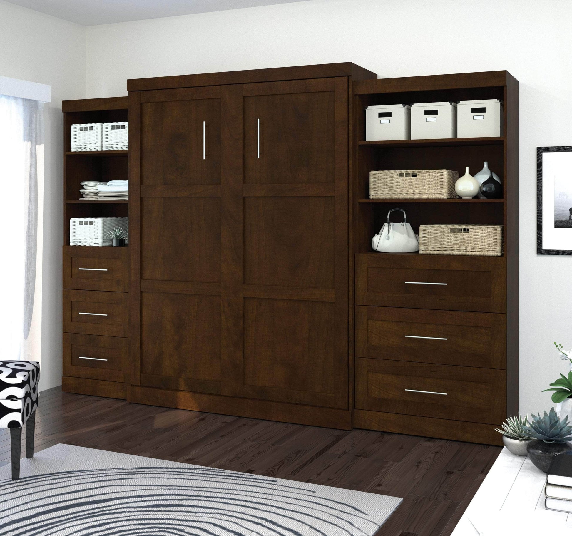 Modubox Murphy Wall Bed Pur Queen Murphy Wall Bed and 2 Storage Units with Drawers (126”) - Available in 2 Colours