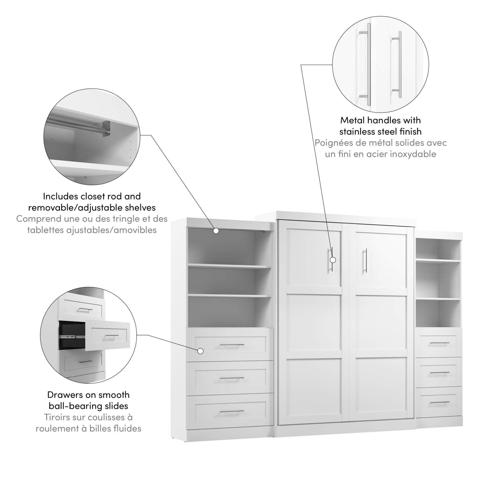 Modubox Murphy Wall Bed Pur Queen Murphy Wall Bed and 2 Storage Units with Drawers (126”) - Available in 2 Colours