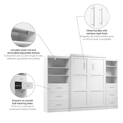 Modubox Murphy Wall Bed Pur Queen Murphy Wall Bed and 2 Storage Units with Drawers (126”) - Available in 2 Colours