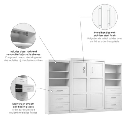 Modubox Murphy Wall Bed Pur Queen Murphy Wall Bed and 2 Storage Units with Drawers (136”) - Available in 2 Colours