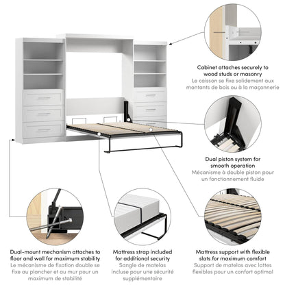 Modubox Murphy Wall Bed Pur Queen Murphy Wall Bed and 2 Storage Units with Drawers (136”) - Available in 2 Colours