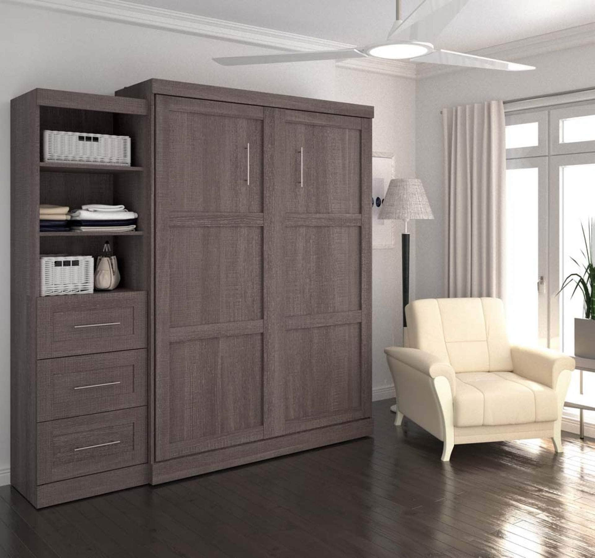 Modubox Murphy Wall Bed Pur Queen Murphy Wall Bed and Storage Unit with Drawers (90W) - Available in 3 Colours