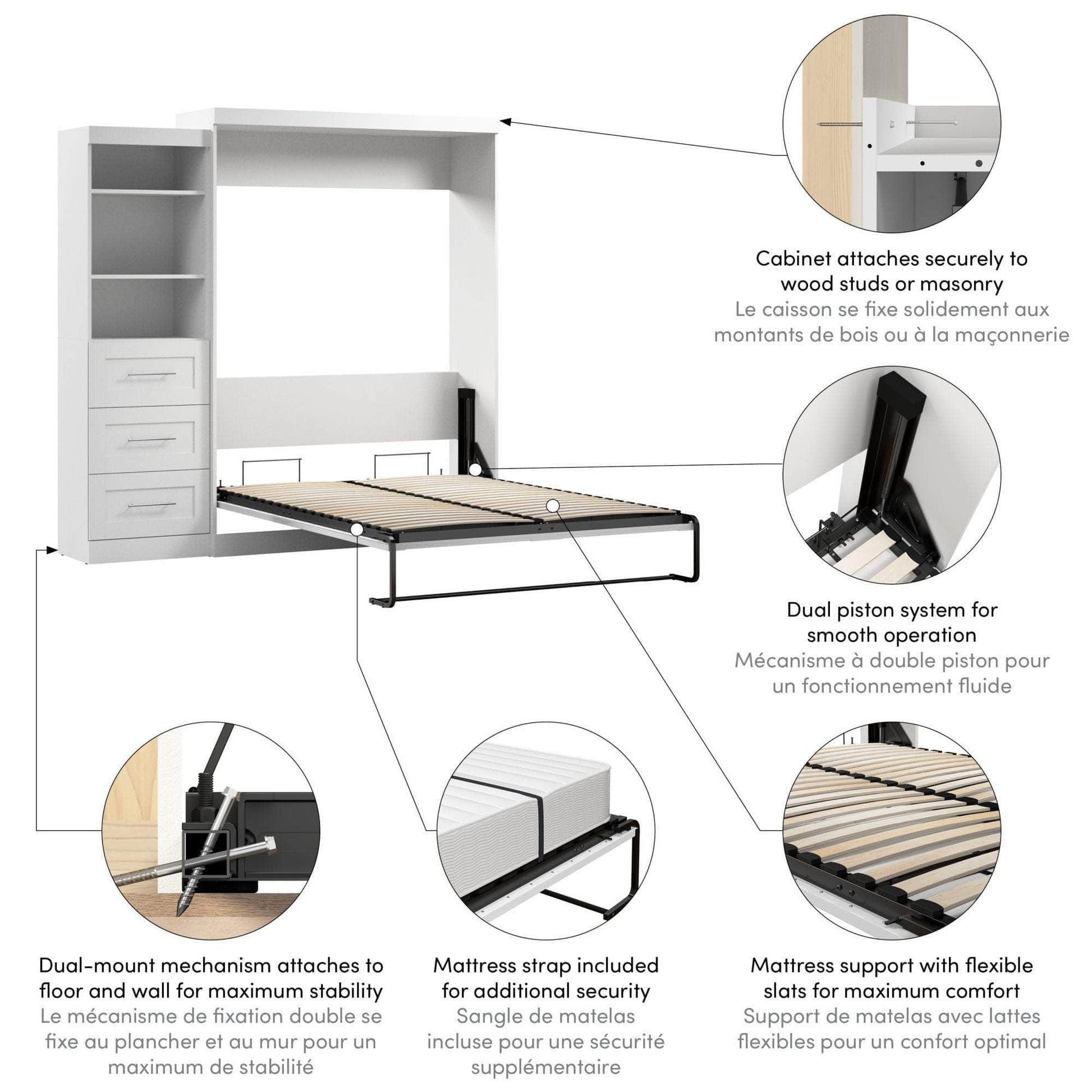 Modubox Murphy Wall Bed Pur Queen Murphy Wall Bed and Storage Unit with Drawers (90W) - Available in 3 Colours