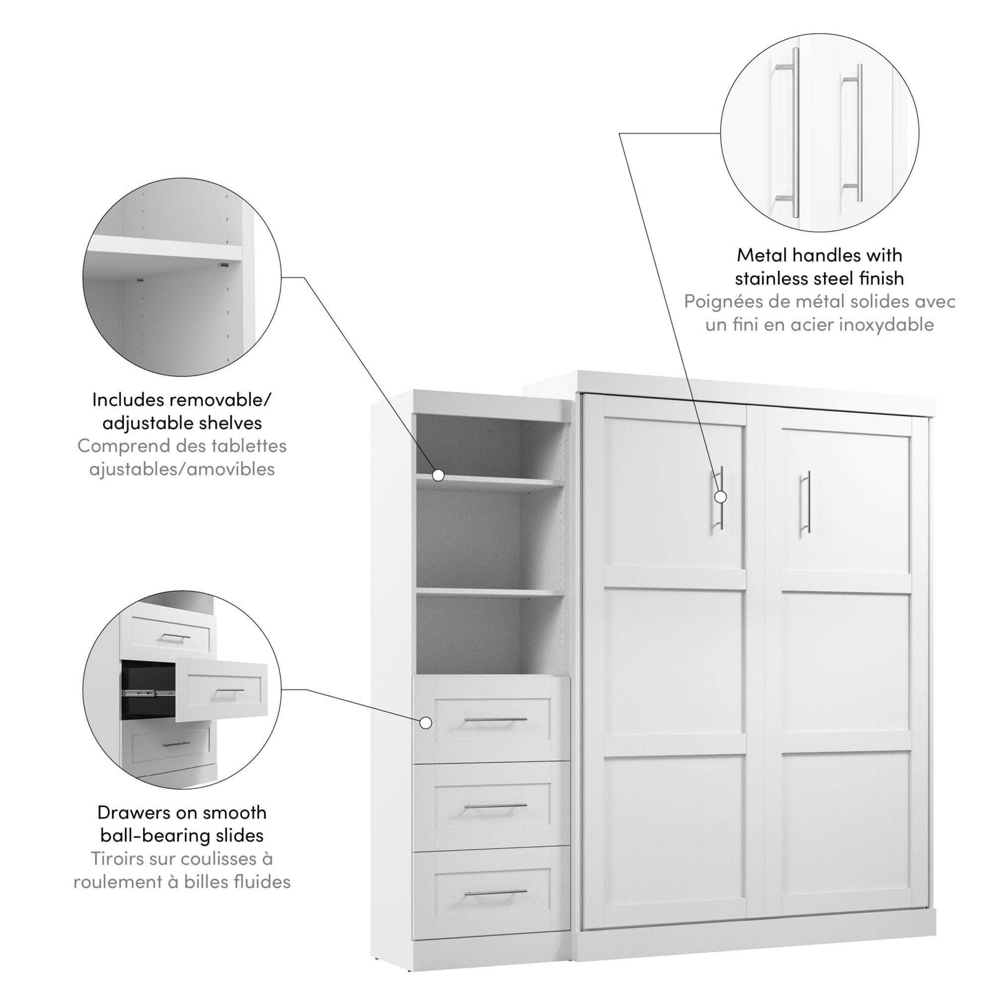 Modubox Murphy Wall Bed Pur Queen Murphy Wall Bed and Storage Unit with Drawers (90W) - Available in 3 Colours