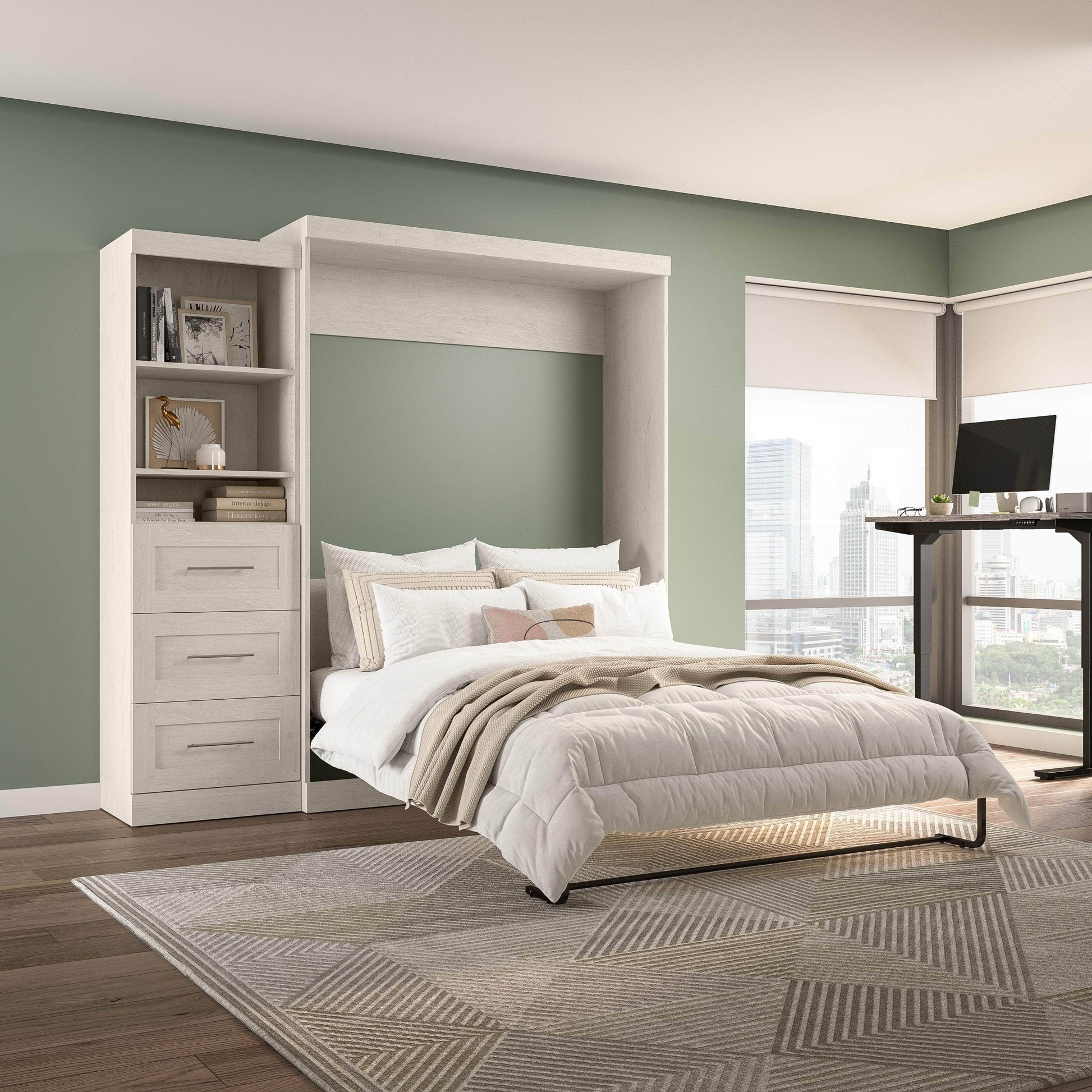 Modubox Murphy Wall Bed Pur Queen Murphy Wall Bed and Storage Unit with Drawers (90W) - Available in 7 Colours