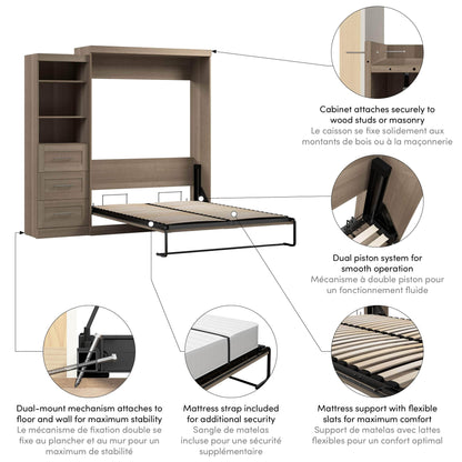 Modubox Murphy Wall Bed Pur Queen Murphy Wall Bed and Storage Unit with Drawers (90W) - Available in 7 Colours