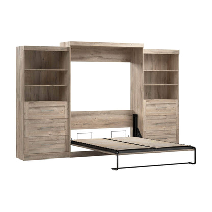 Modubox Murphy Wall Bed Rustic Brown Pur Queen Murphy Wall Bed and 2 Storage Units with Drawers (136”) - Available in 6 Colours