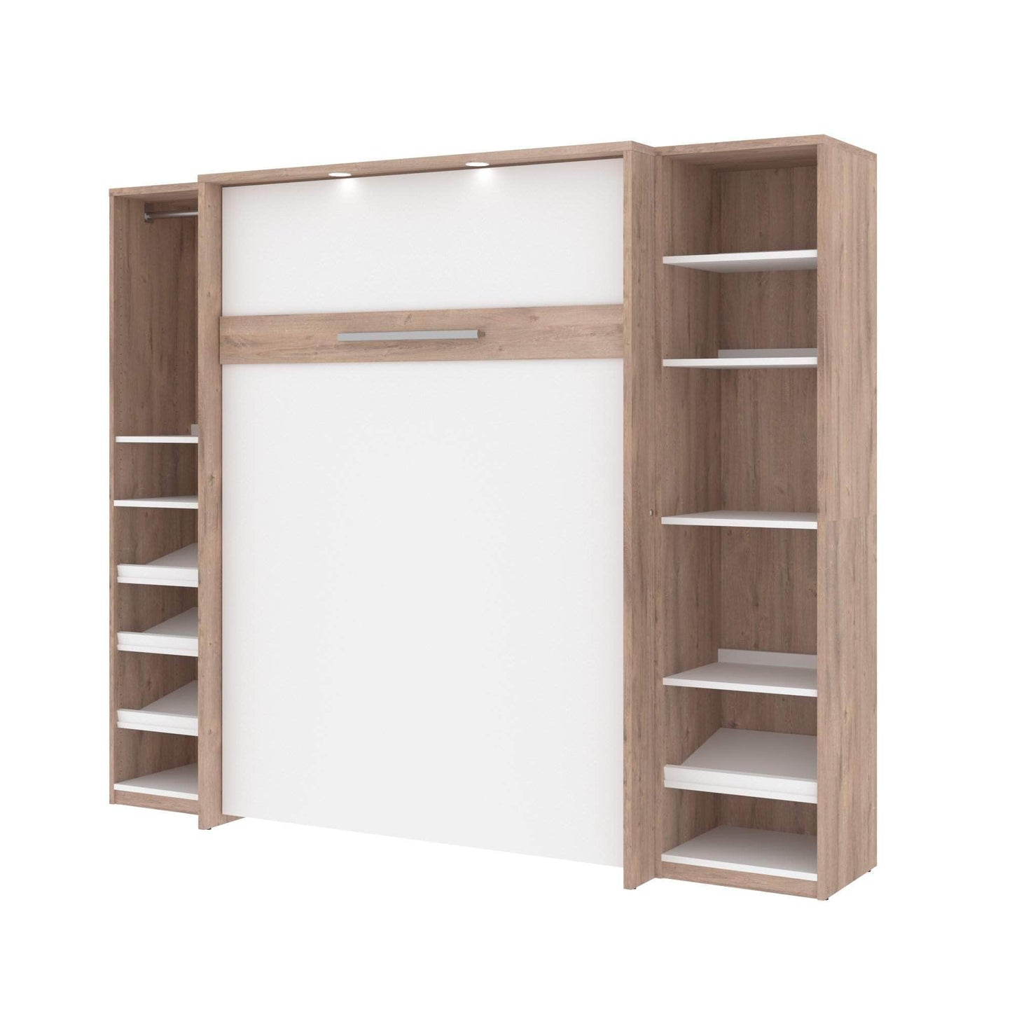 Modubox Murphy Wall Bed Rustic Brown & White Cielo Full Murphy Wall Bed with 2 Storage Cabinets (98W) - Available in 2 Colours