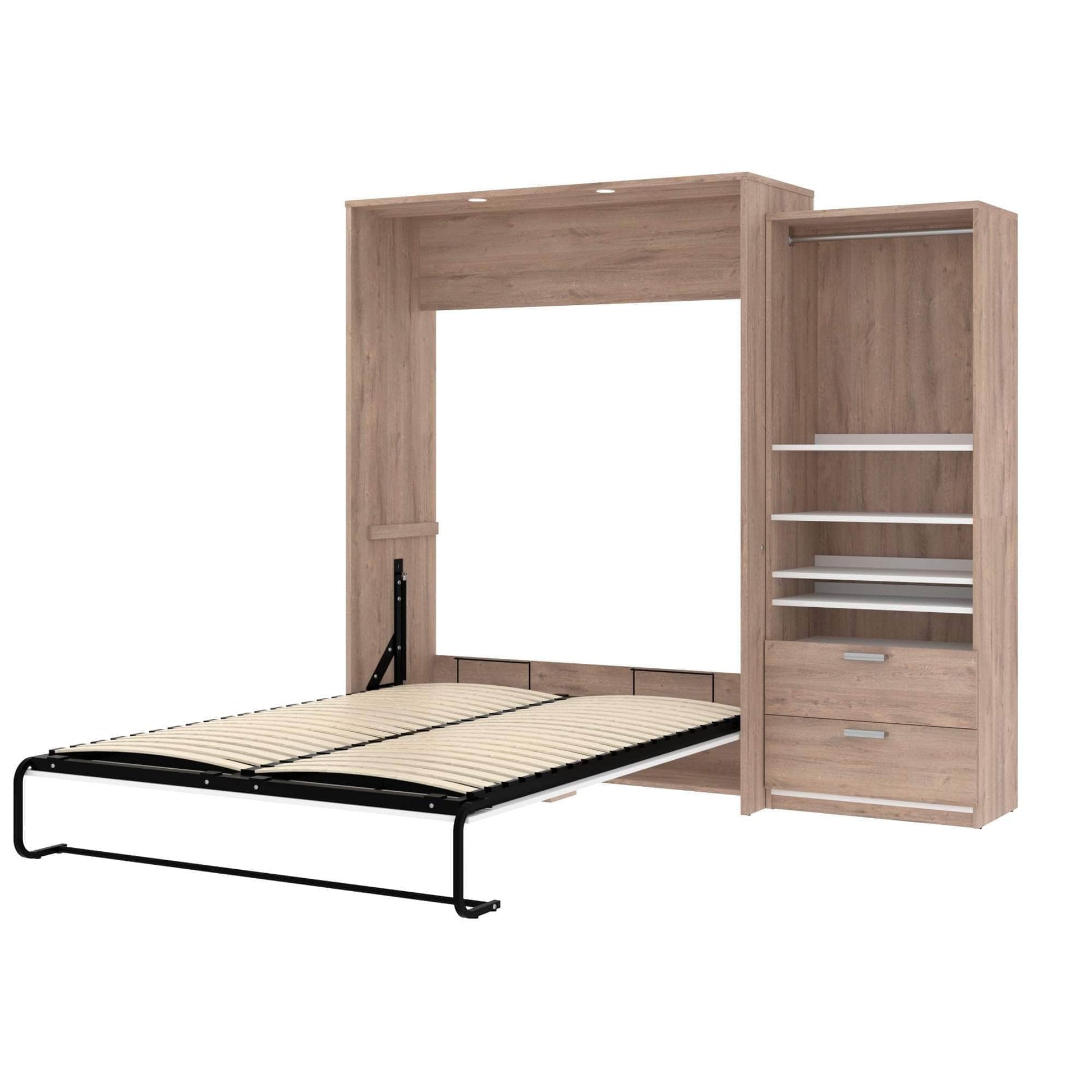 Modubox Murphy Wall Bed Rustic Brown & White Cielo Queen Murphy Wall Bed and Storage Cabinet (95W) - Available in 2 Colours